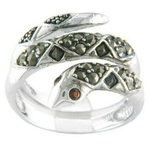 Silver Plated Marcasite Snake Ring
